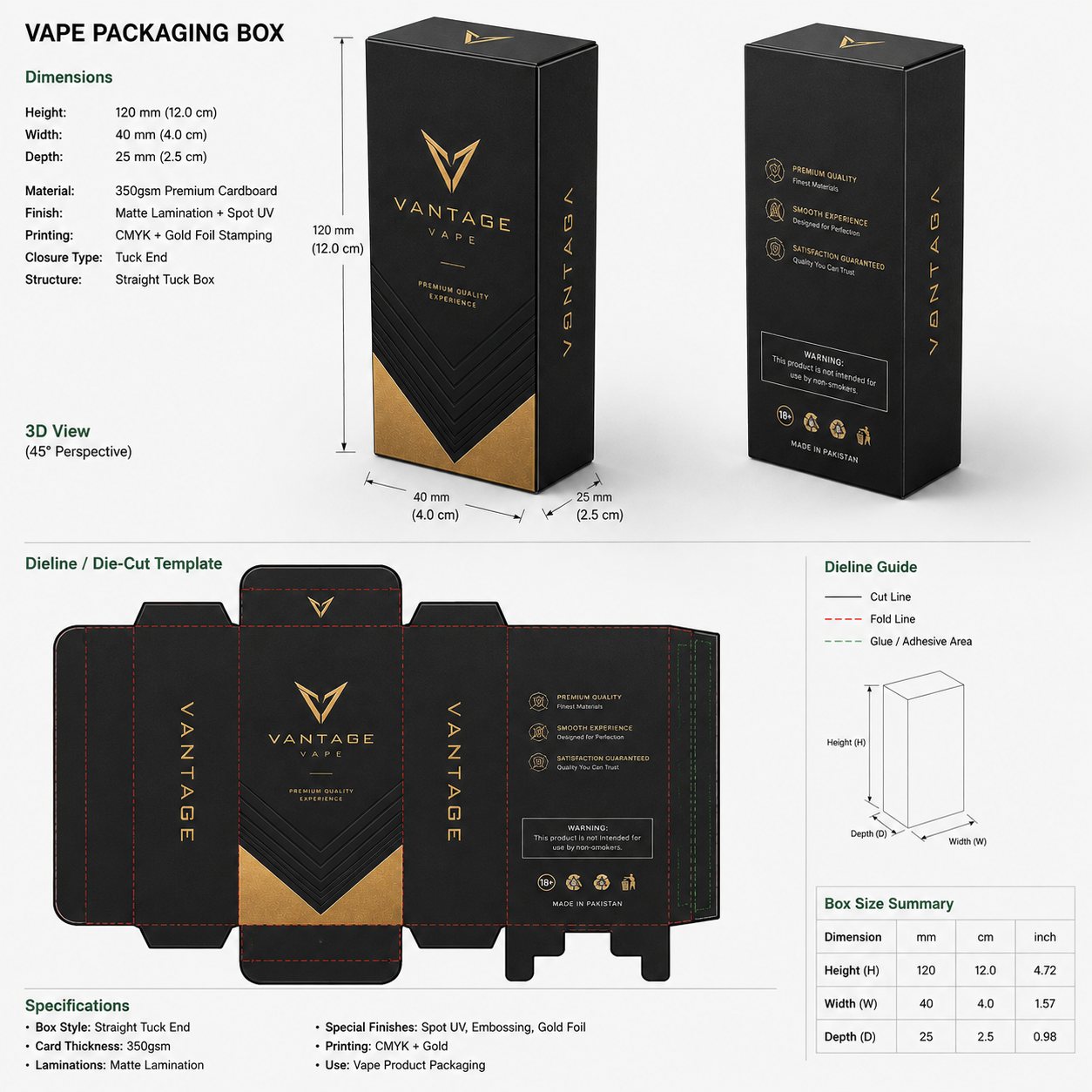 Custom Vape Packaging Box Design & Die Line Mockup | Luxury Custom Box Layout — Built to Protect What's Inside
